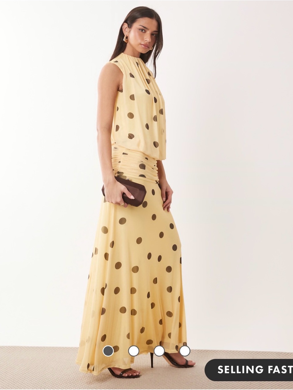 Polka Dot Maxi Dress Yellow with Brown Dots - Picture 2 of 4
